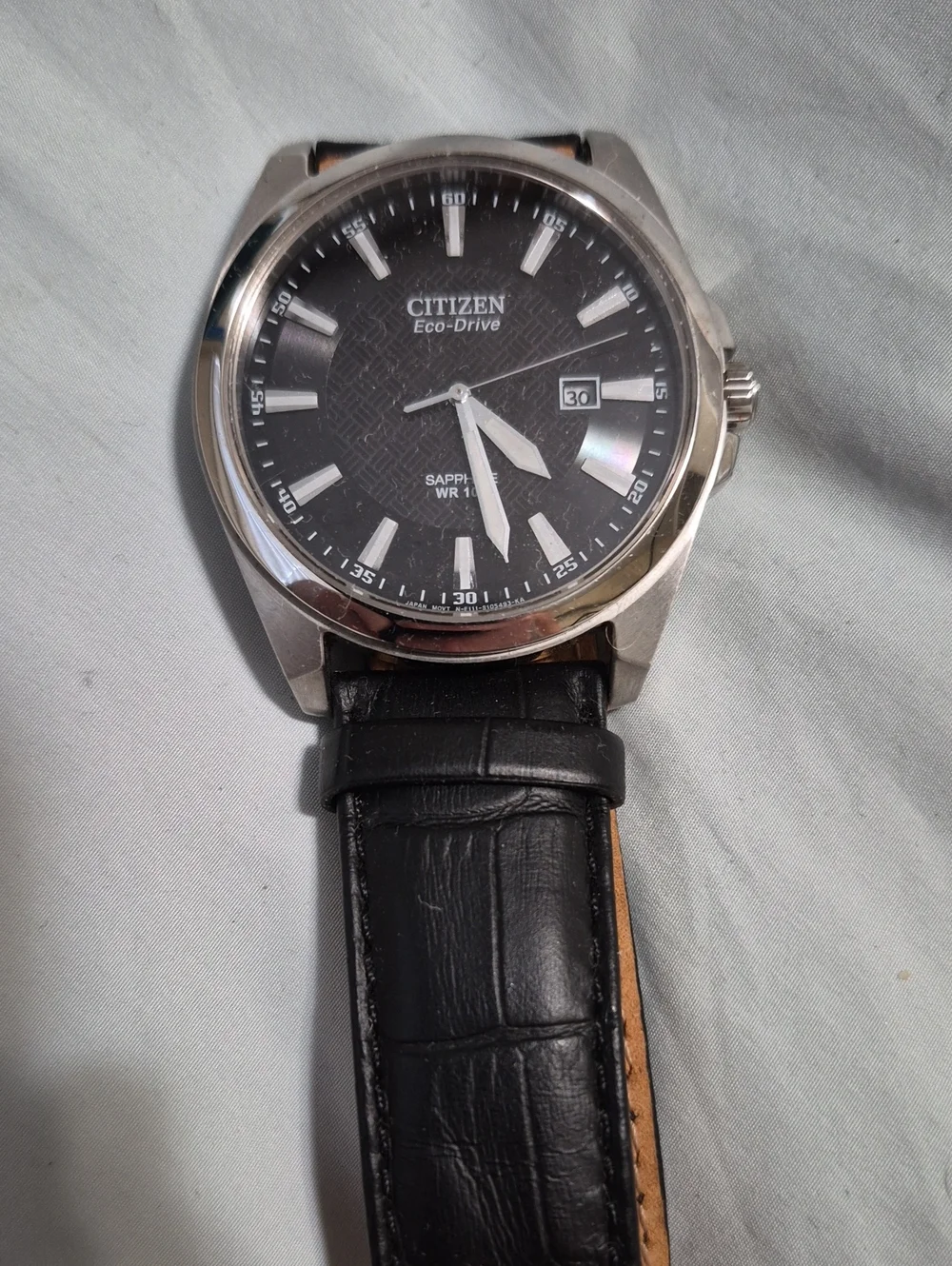 Citizen Black Dial Silver-Tone Case Men's Leather Strap Watch
